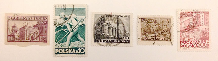 A photo of 5 stamps from Poland