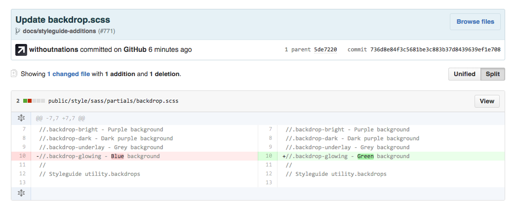 A screenshot of a pull request where my label for a blue background has been changed to green.
