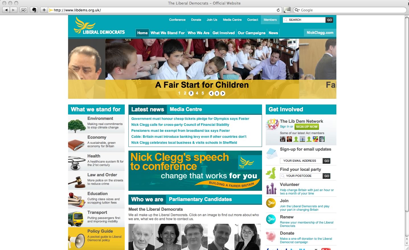 Liberal Democrat party website screenshot