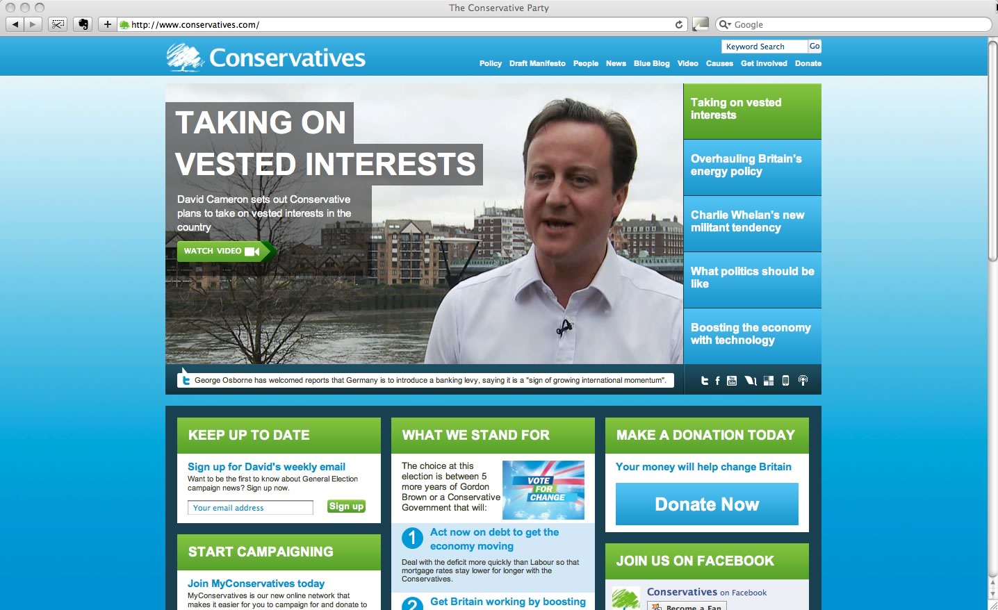 Conservative party website screenshot