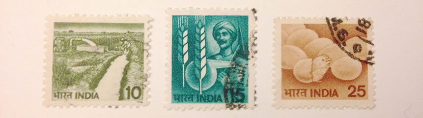 A photo of 3 stamps from India