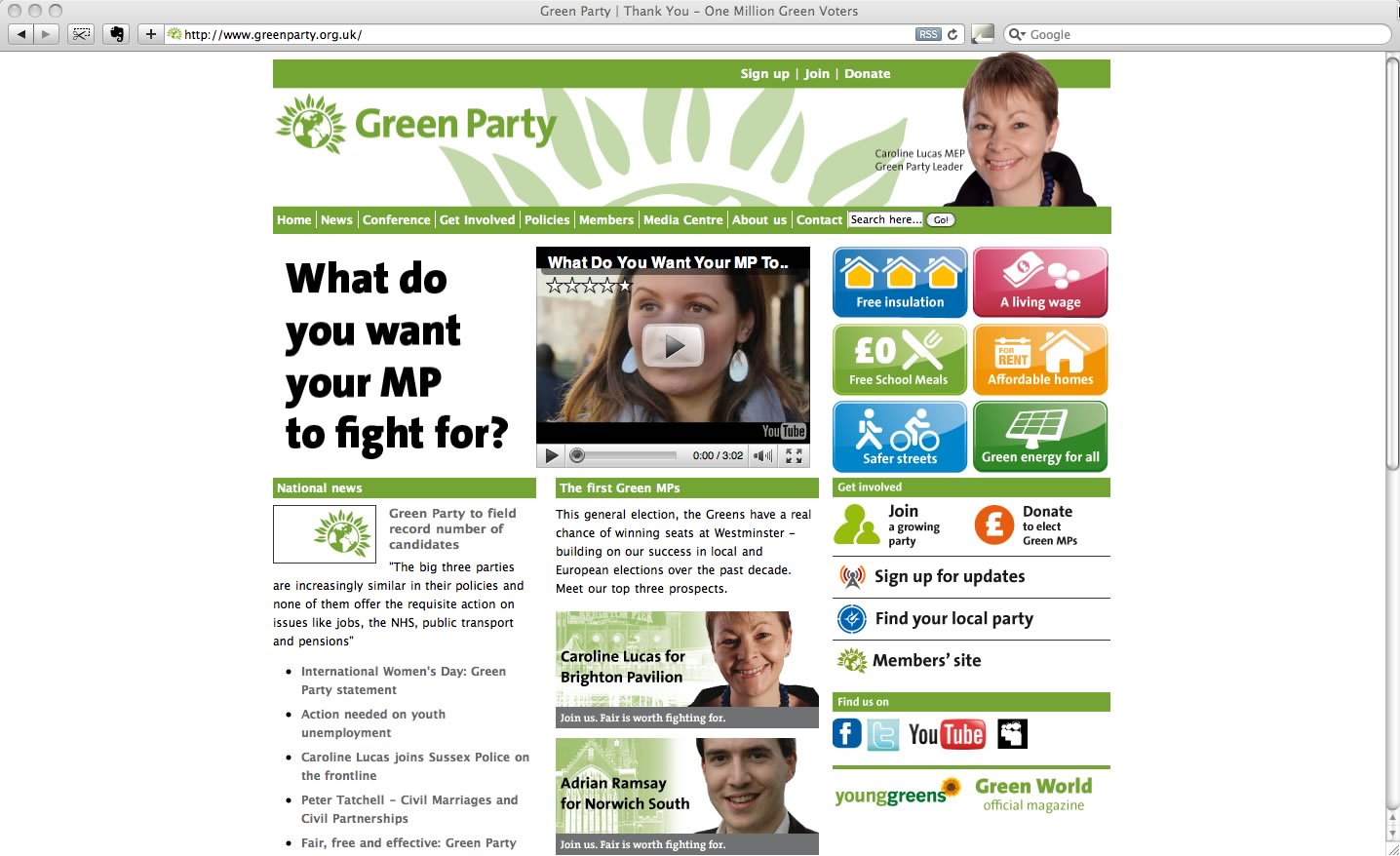Green party website screenshot