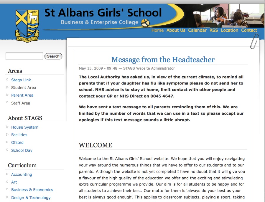 St Albans Girls' School website screenshot